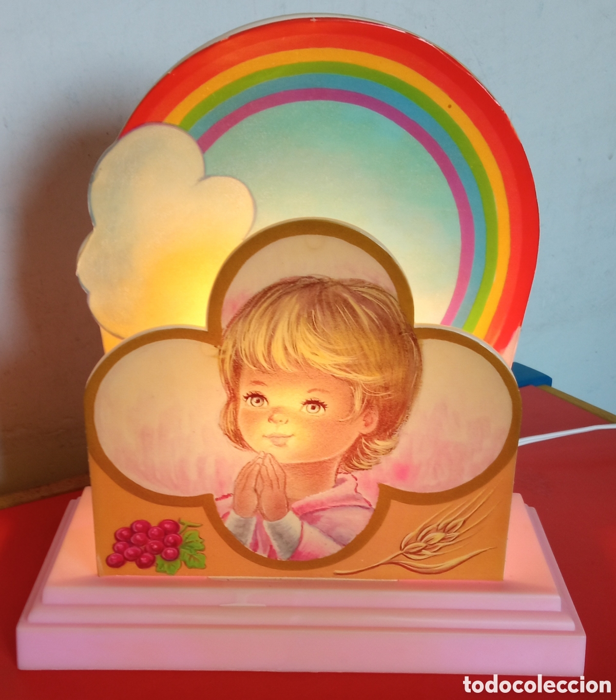 Vintage: L&Aacute;MPARA ARCOIRIS ROSA PRIMERA 1&ordf; COMUNI&Oacute;N.MAYSE 80S.NUEVA. - Foto 1