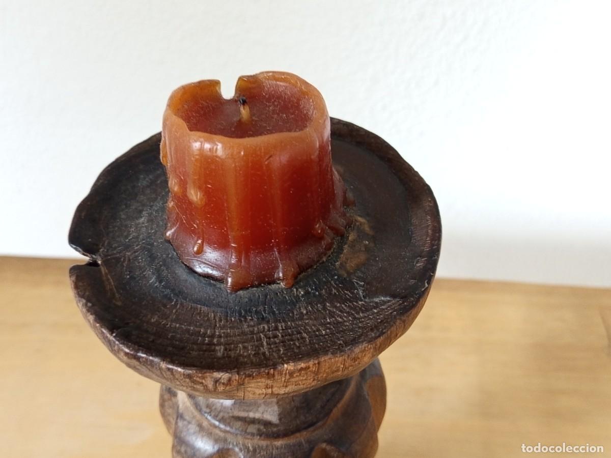 Vintage: Candelabro de madera antiguo.Hecho en Espa&ntilde;a - Foto 4