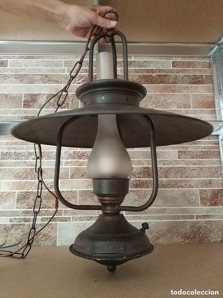 Vintage: Espectacular Lampara colonial modelo Quinque grande fabricada con laton y cristal