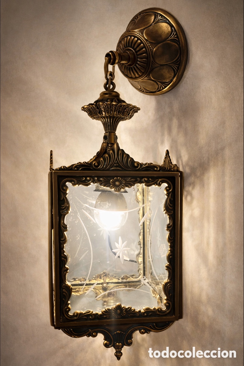 Vintage: Farol colgante de Sal&oacute;n o recibidor (bronce con cristales biselados) transparentes