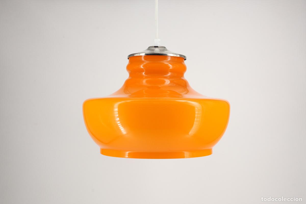 Vintage: lampara techo vintage vidrio naranja a&ntilde;os 60 retro metal cromado