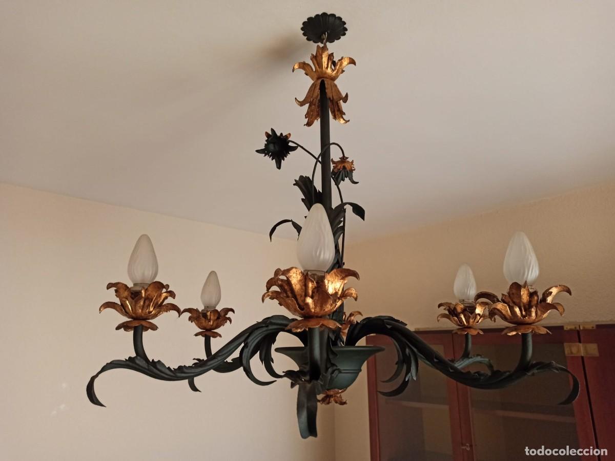 Vintage: LAMPARA TECHO VERDE Y ORO CON MAS DE 70 A&Ntilde;OS VER FOTOS