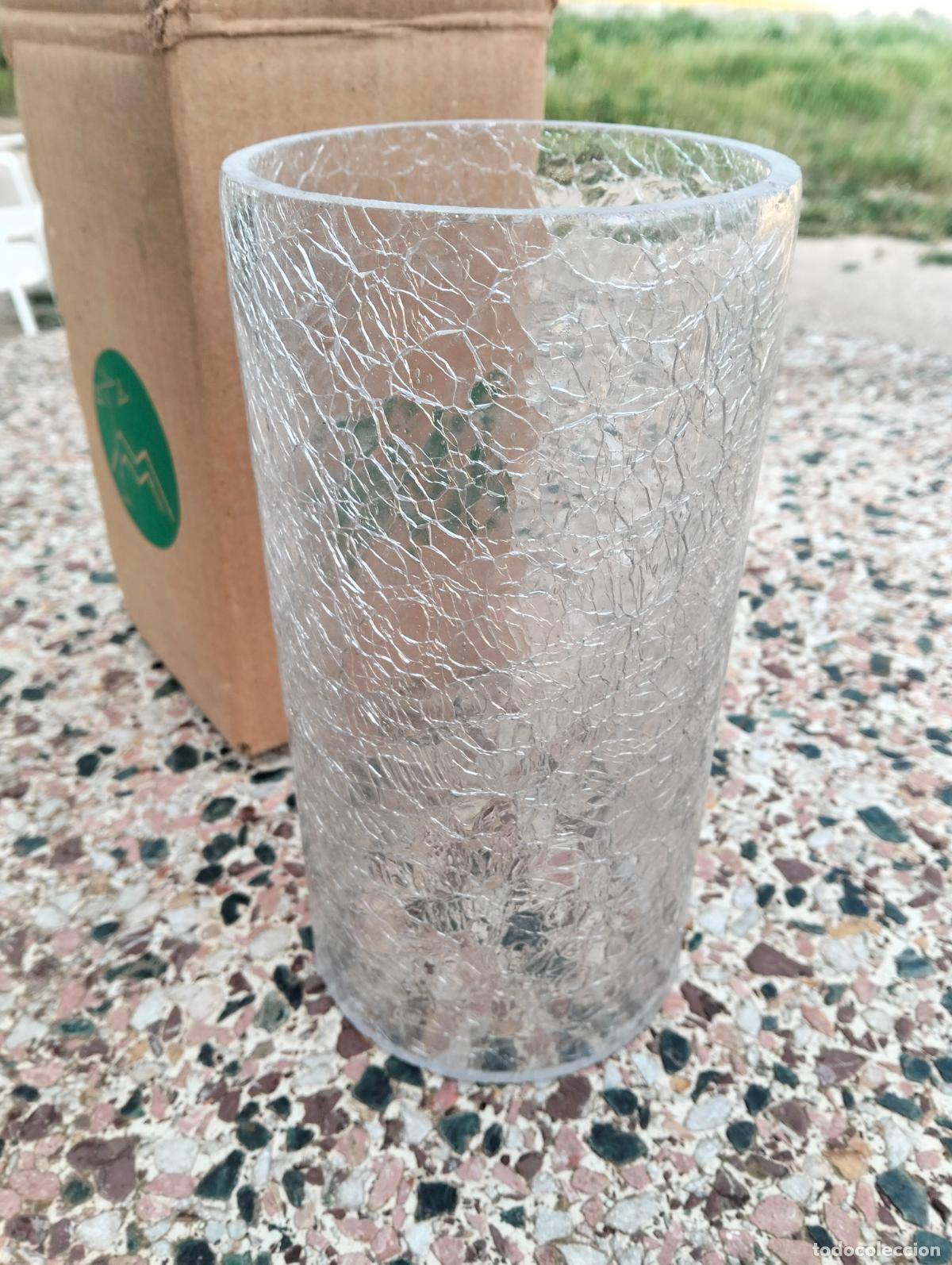 Vintage: Tulipa de cristal transparente hielo quebrado forma tubo repuesto de l&aacute;mpara a&ntilde;os 60 mid century
