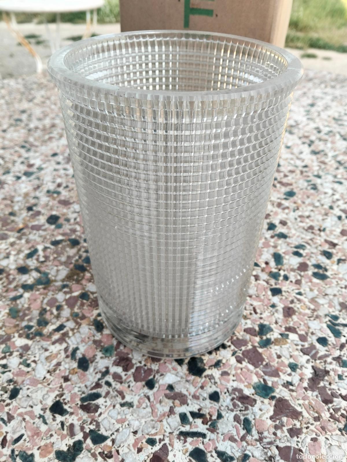 Vintage: Tulipa de cristal transparente estilo mid Century forma tubo repuesto de l&aacute;mpara a&ntilde;os 60