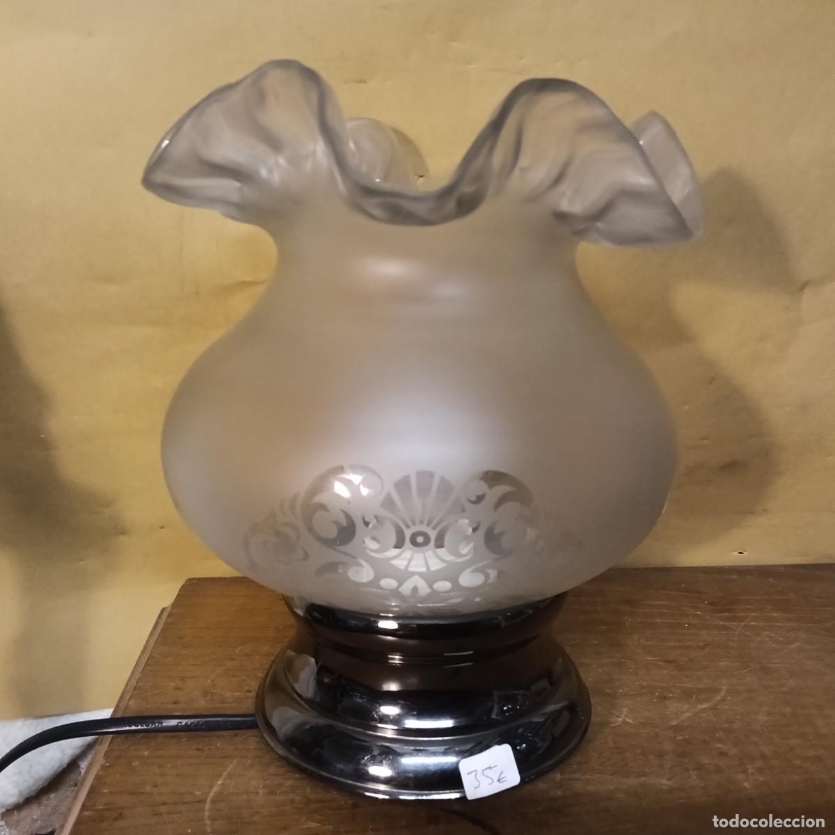 Vintage: L&aacute;mpara vintage cristal grabado &ndash; tulipa decorativa