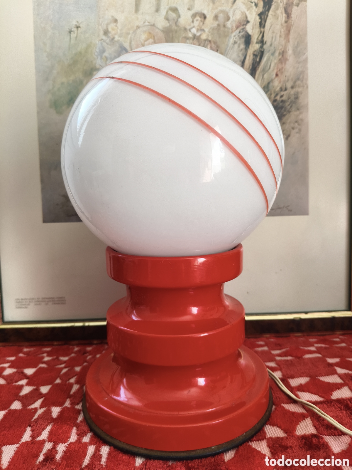 Vintage: L&agrave;mpara globo vintage roja a&ntilde;os 70 cromada rojo space age, retro Marca BJC