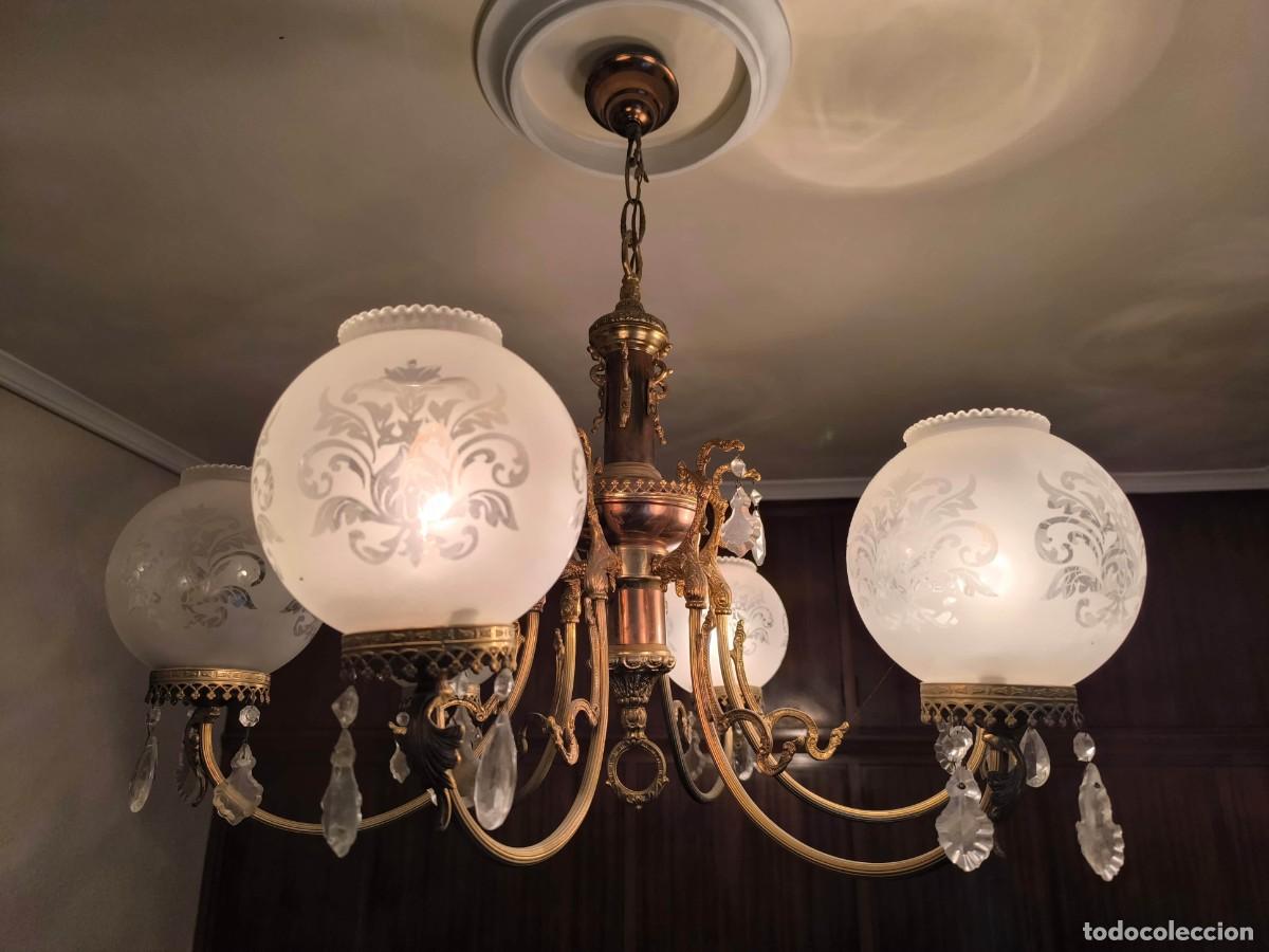 Vintage: L&aacute;mpara de Techo Vintage Cristal y Metal