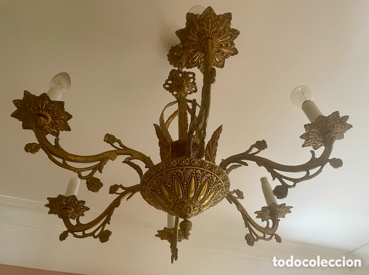 Vintage: L&aacute;mpara techo de bronce - Foto 4