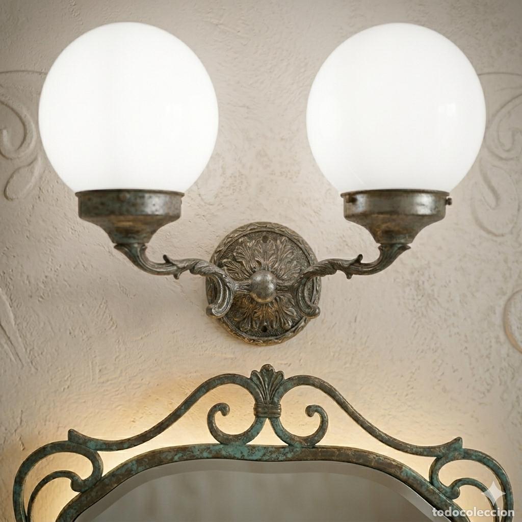 Vintage: Aplique l&aacute;mpara Modernista 2 Tulipas Opalina