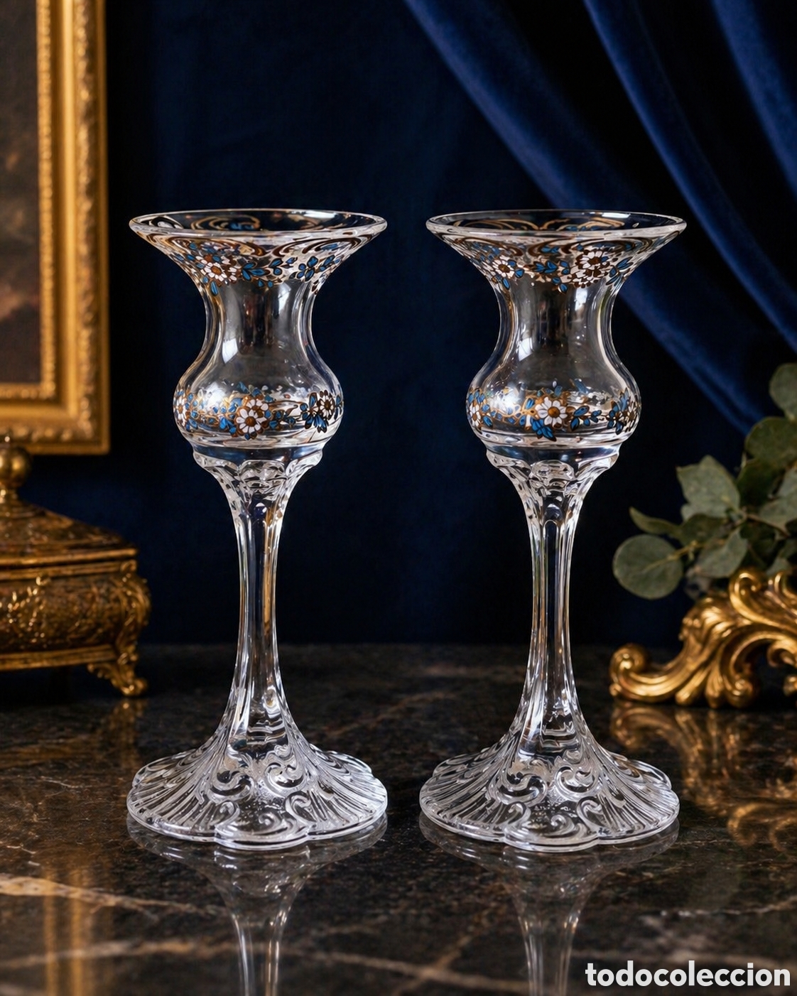 Vintage: Candelabros cristal Rosenthal Classic Rose Alemania vintage elegante decoraci&oacute;n floral