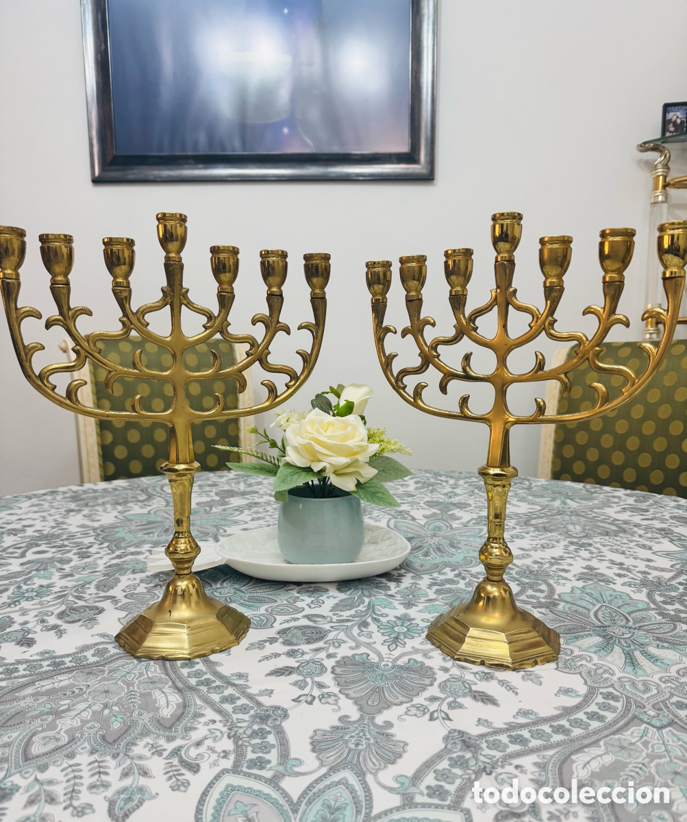 Vintage: Candelabros 7 brazos (Par) Vintage de gran presencia decorativa en bronce macizo 2,3 kilogramos