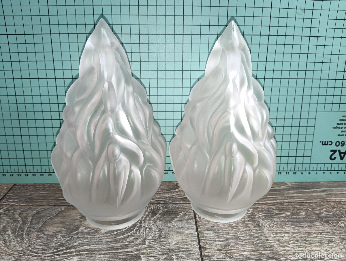 Vintage: Pareja tulipas modernistas Llama cristal esmerilado repuestos de Lampara Vintage