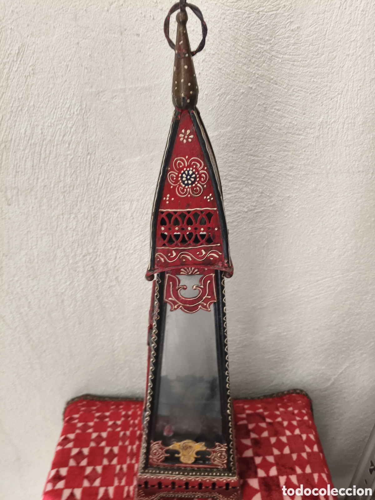 Vintage: RARO PORTA VELAS ETNICO HINDU LAMPARA CANDELABRO PIRAMIDE HIERRO ESMALTES A MANO