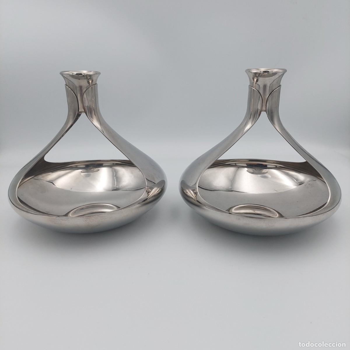 Vintage: Pareja de candelabros de aluminio daneses Georg Jensen