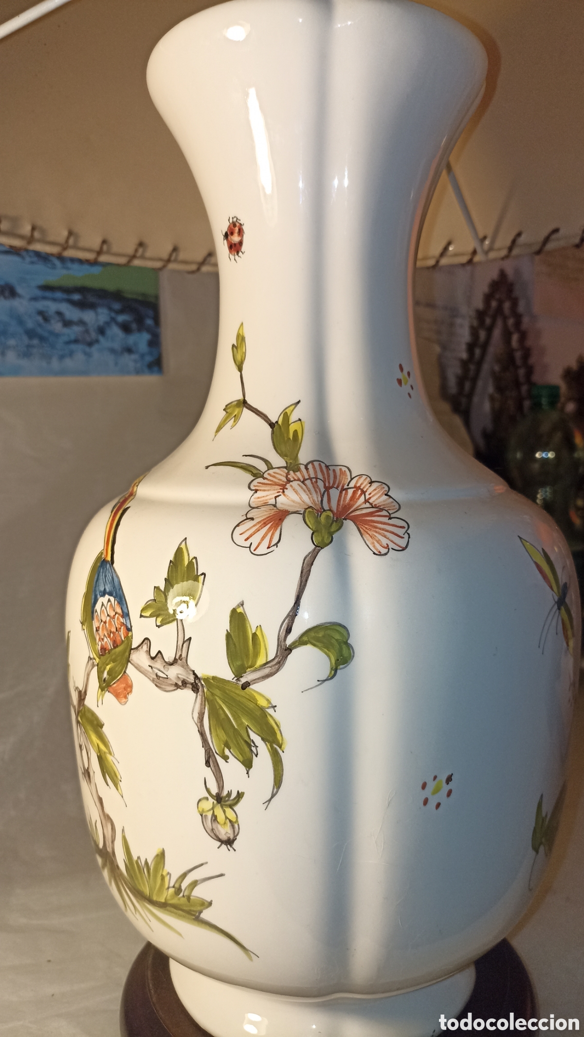 Vintage: Espectacular L&aacute;mpara de Cer&aacute;mica Oriental - Pintada a Mano - 70cm