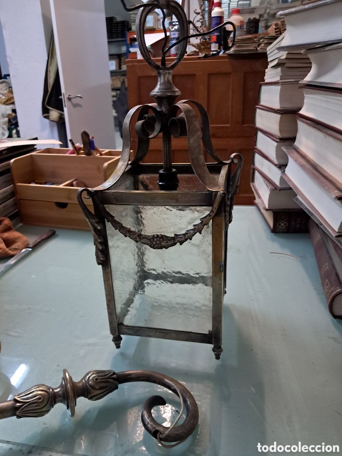 Vintage: L&aacute;mpara farol en bronce 40 cm