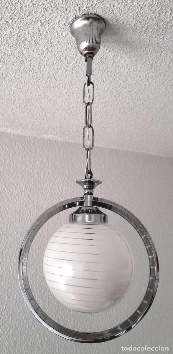 Vintage: L&aacute;mpara techo vintage estilo Saturno Aro Space Age metal cromado funciona