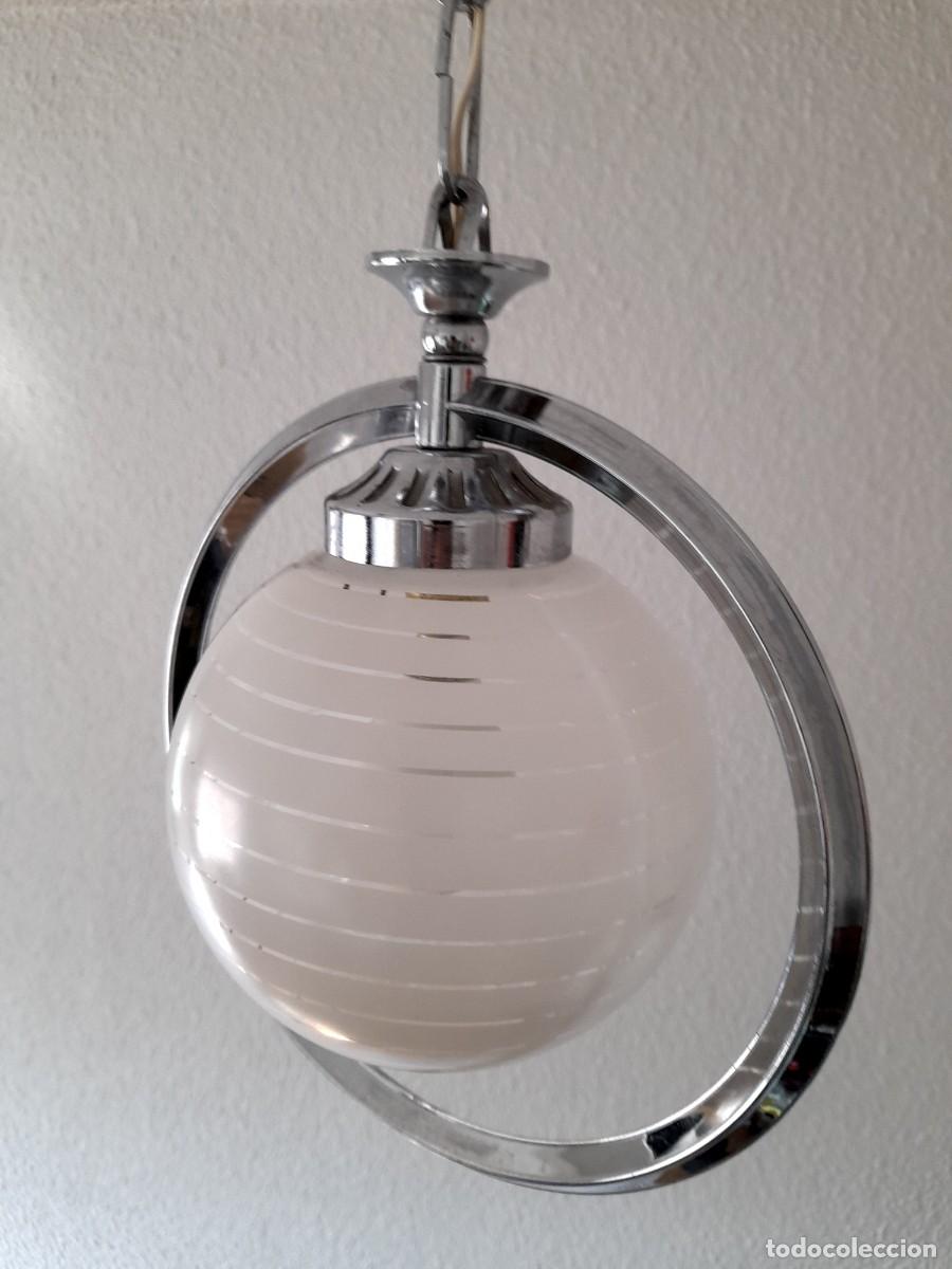 Vintage: L&aacute;mpara techo vintage estilo Saturno Aro Space Age metal cromado funciona