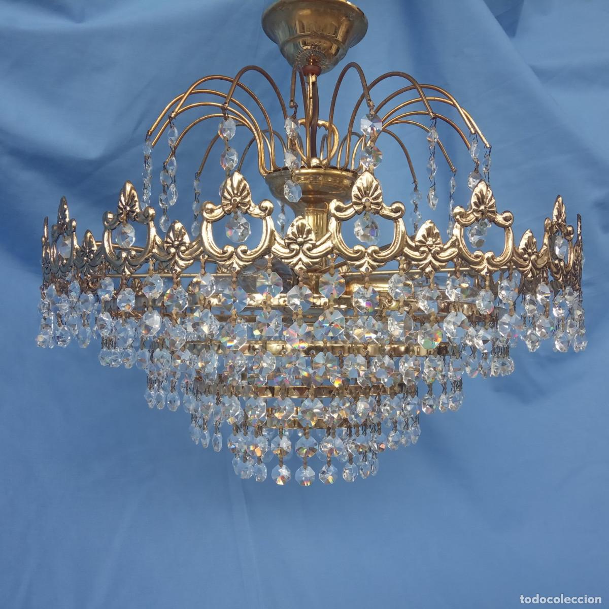 Vintage: L&aacute;mpara Vintage MAHER (A&ntilde;os 70) - Cristal y Lat&oacute;n - 41cm de di&aacute;metro