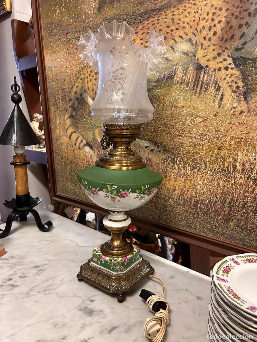 Vintage: L&aacute;mpara quinqu&eacute; de porcelana - Foto 2