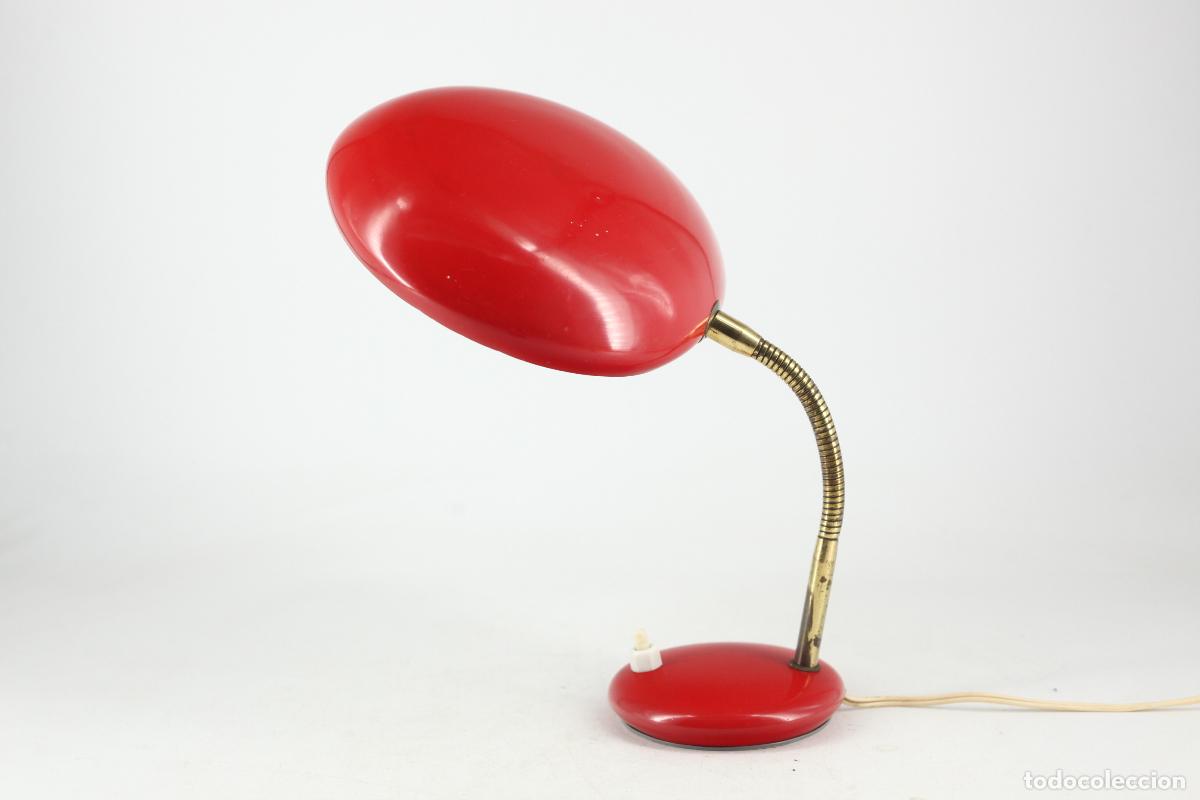 Vintage: lampara sobremesa flexo articulado metal lacado rojo francia a&ntilde;os 60