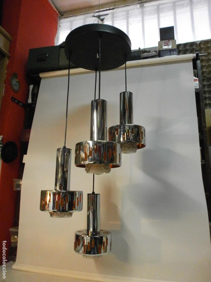 Vintage: lampara a&ntilde;os 60 70 de suspension raak en cascada 4 apliques space