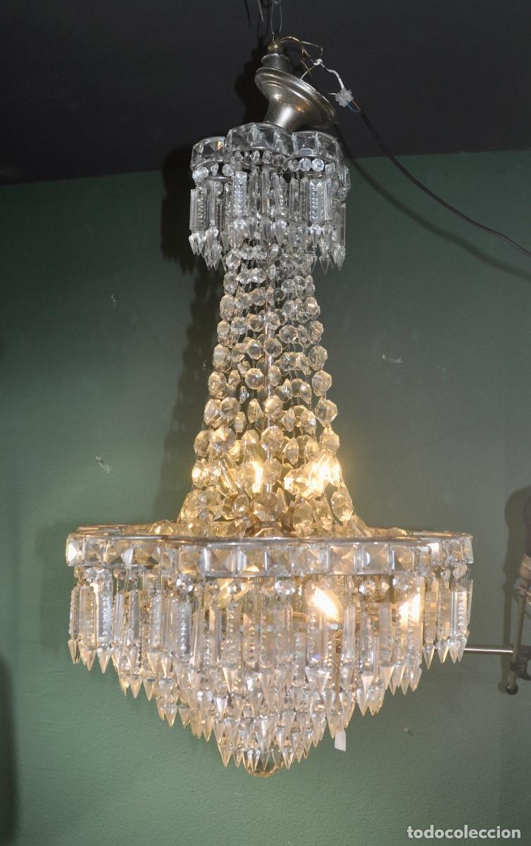Vintage: L&aacute;mpara en cristal prensado y metal