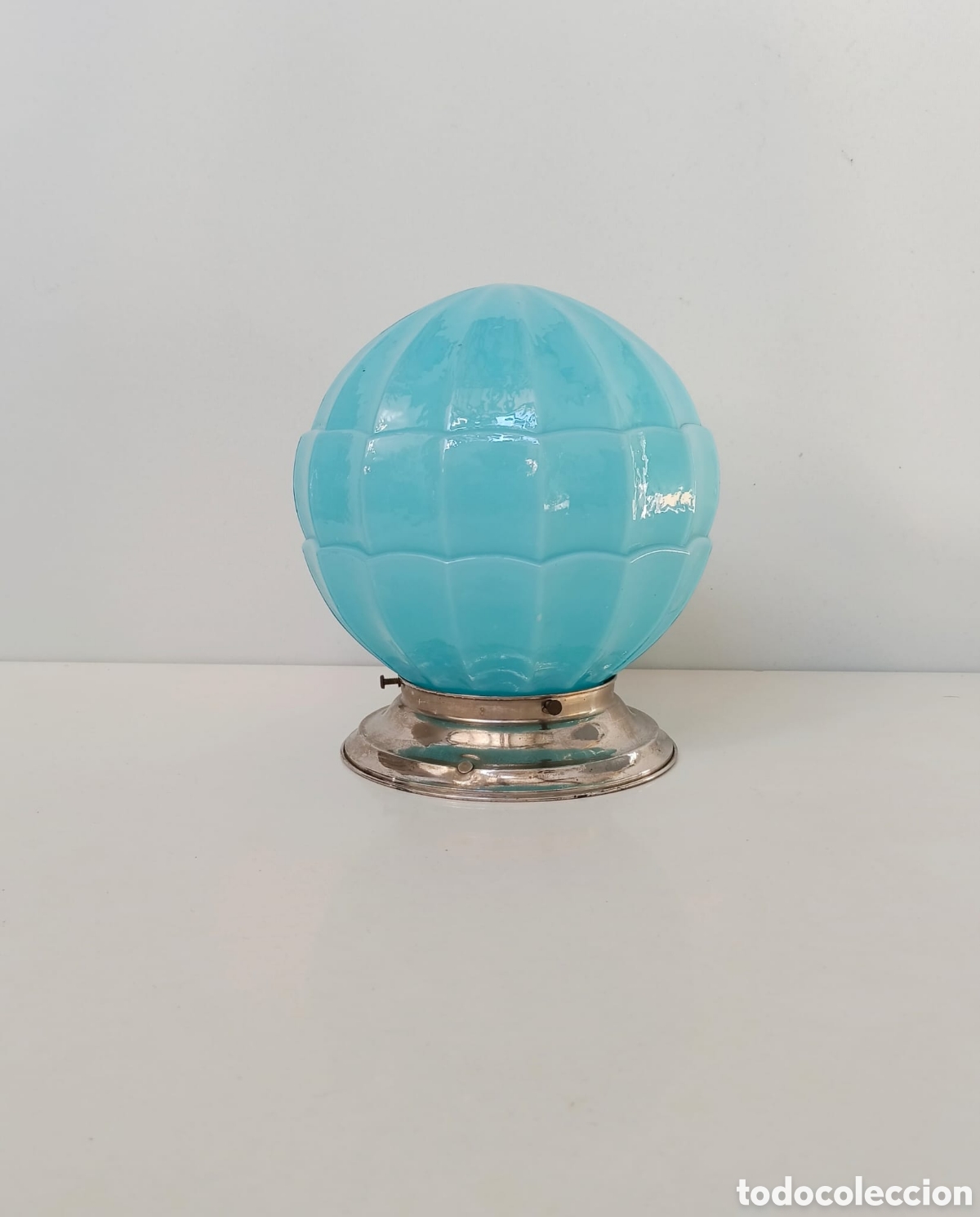 Vintage: ANTIGUO PLAFON ART DECO OPALINA AZUL TURQUESA A&Ntilde;OS 20-30 // MODERNISTA NOUVEAU LAMPARA VINTAGE