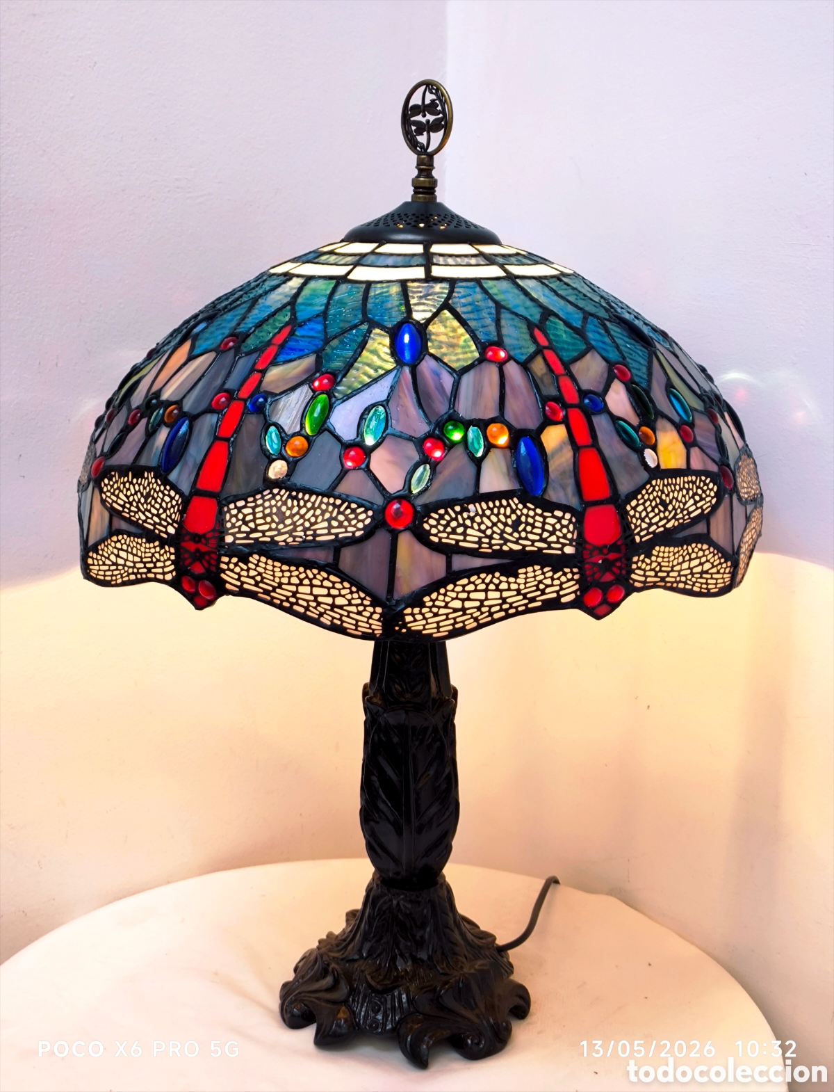 Vintage: Lampara estilo Tiffany pantalla lib&eacute;lulas azu