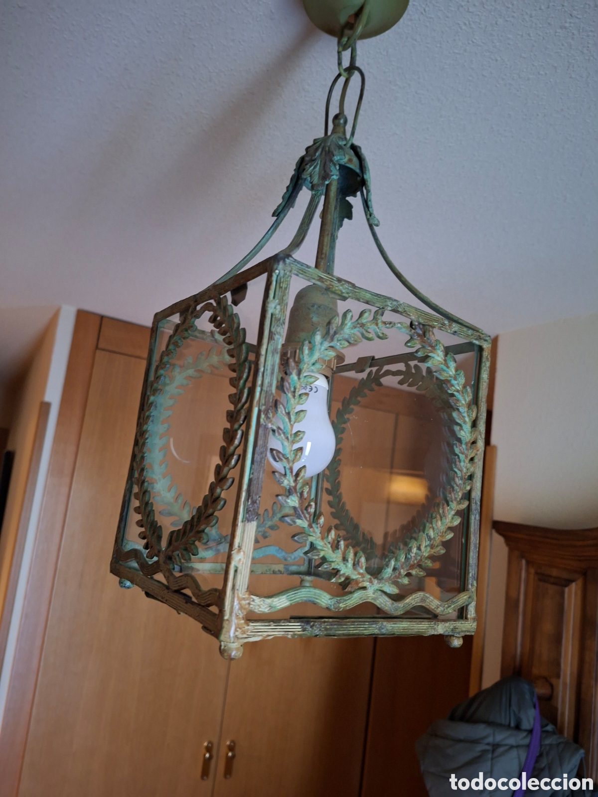 Vintage: LAMPARA-FAROL de METAL Y CRISTAL