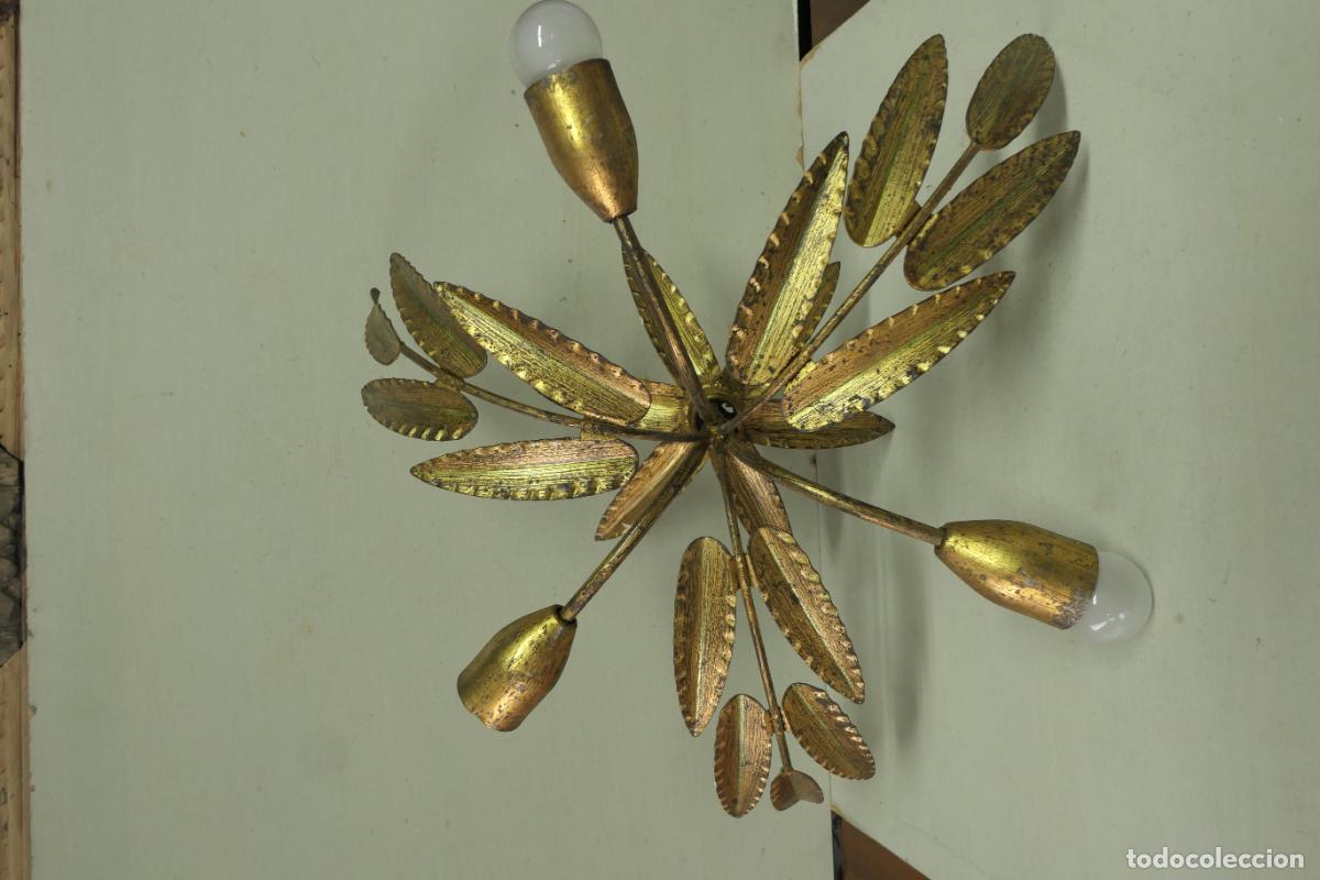 Vintage: Antigua lampara tipo palmera. Hierro dorado ferro art