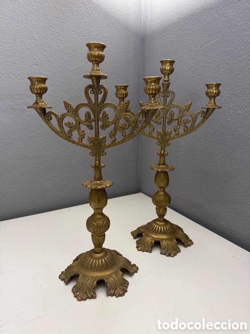 Vintage: Pareja Candelabro Lat&oacute;n Bronce Vintage
