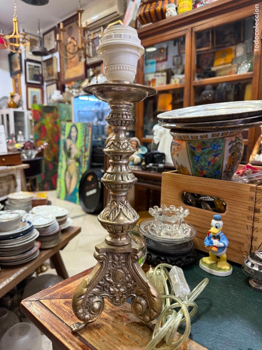 Vintage: ANTIGUA LAMPARA CANDELERO DE ORFEBRERIA - MEDIDA TOTAL 36 CM - RELIGIOSO