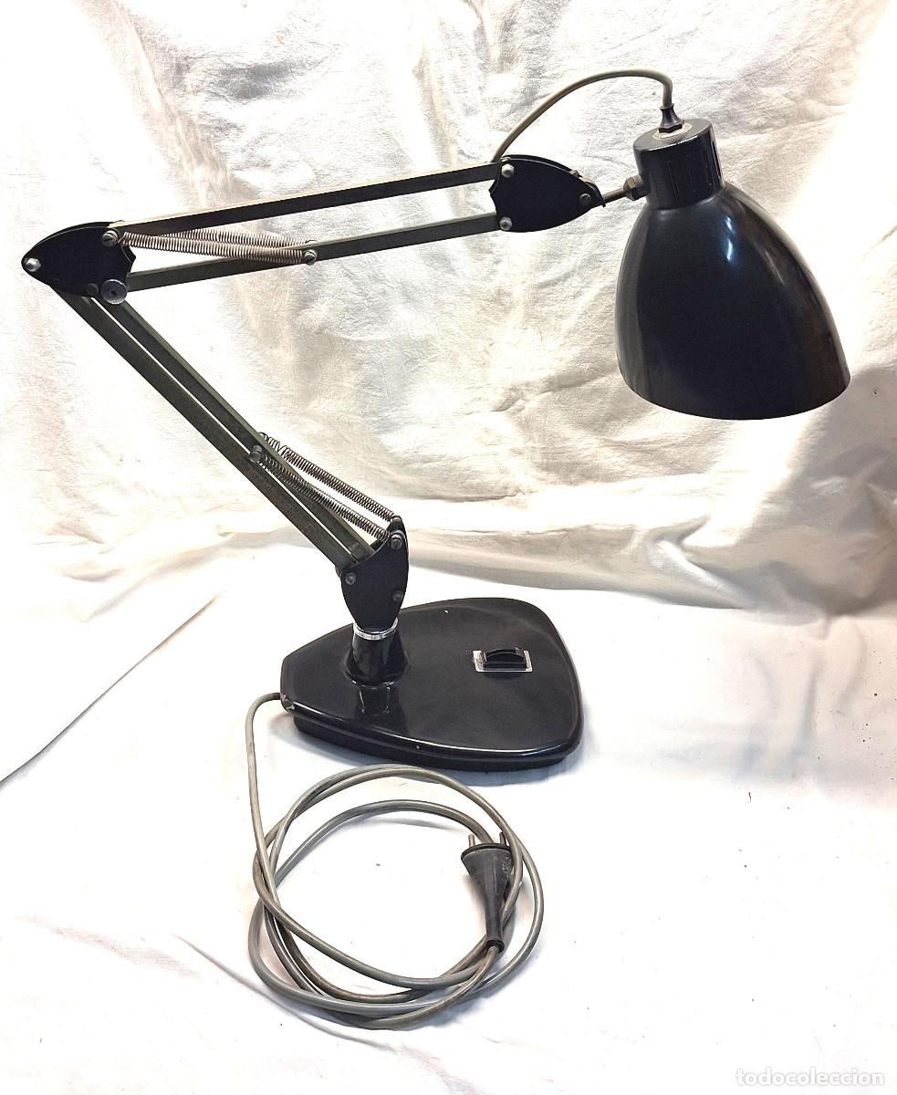 Vintage: Lampara Industrial Aplique Flexo color Negro Esmaltado a&ntilde;os 40 Funciona