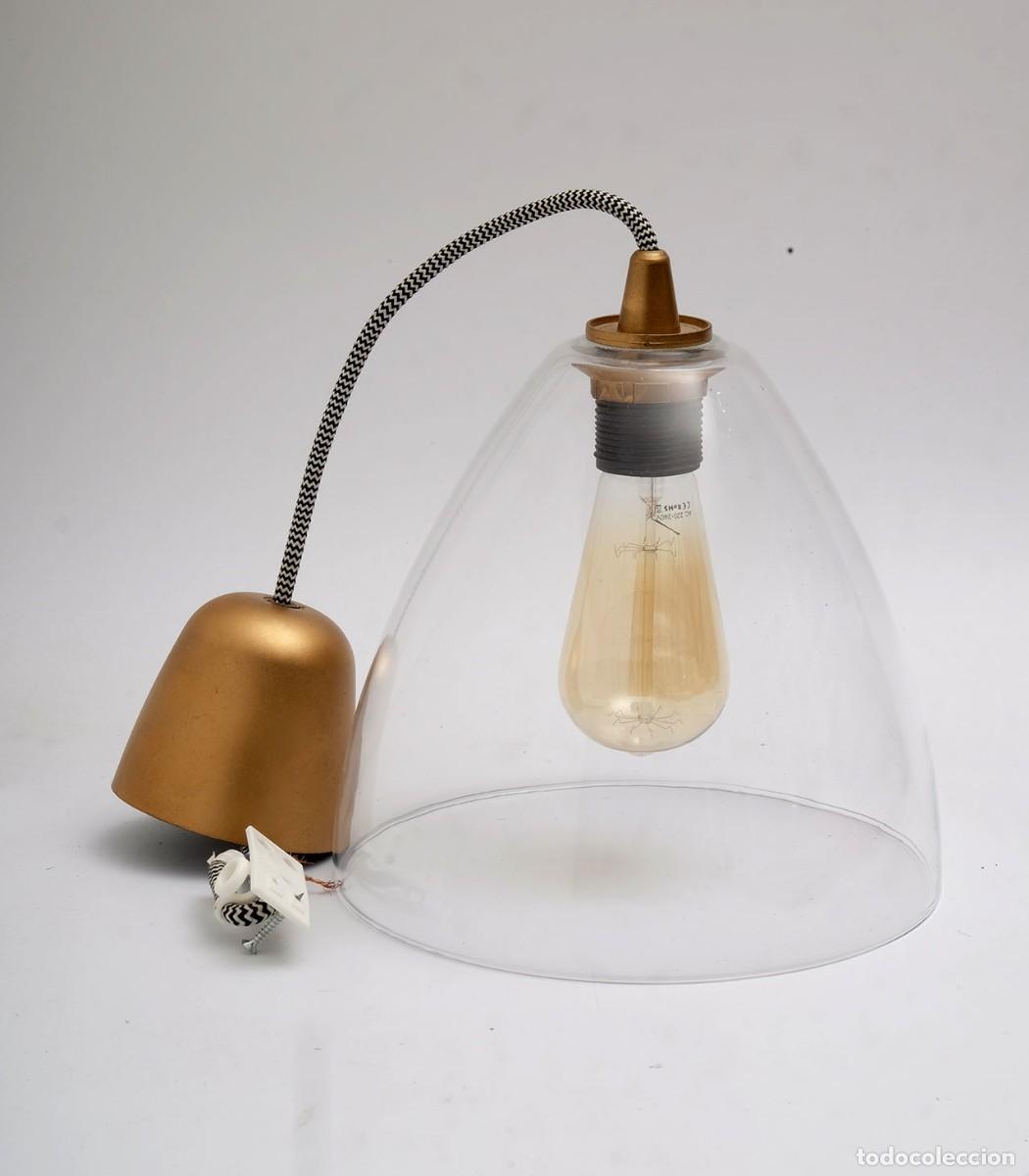 Vintage: L&aacute;mpara Techo Cristal Transparente y Dorada