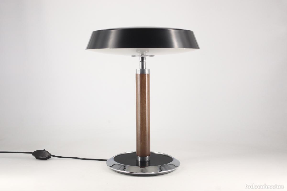 Vintage: Lampara FASE Grecia vintage cromado retro negro industrial Nelson Bauhaus Espa&ntilde;a 60's