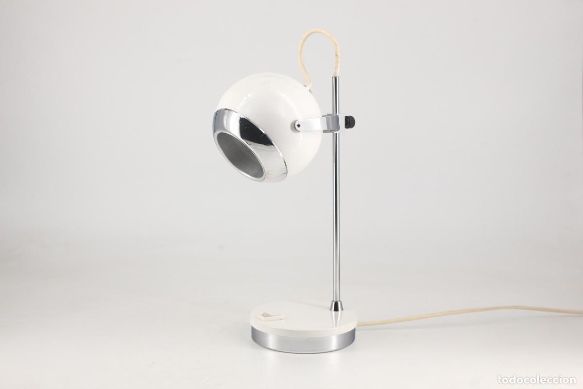 Vintage: ampara eyeball Aluminor Nice vintage blanco cromado space age sobremesa retro pop Francia 70's
