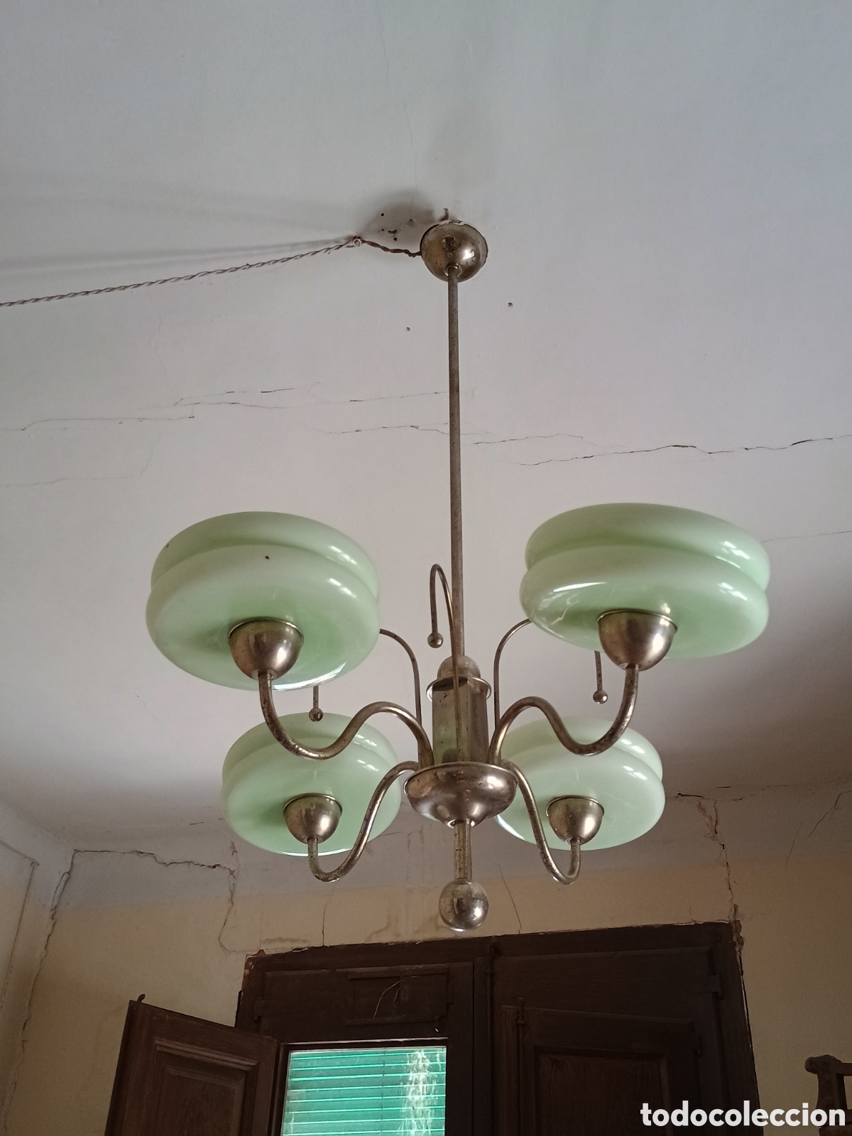 Vintage: Lampara vintage dorada de cristal grueso verde