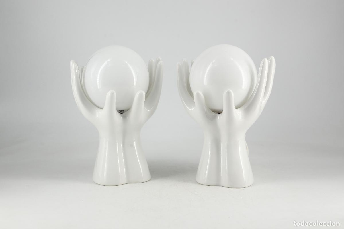 Vintage: lampara sobremesa vintage manos ceramica blanco globo opalina vintage a&ntilde;os 70