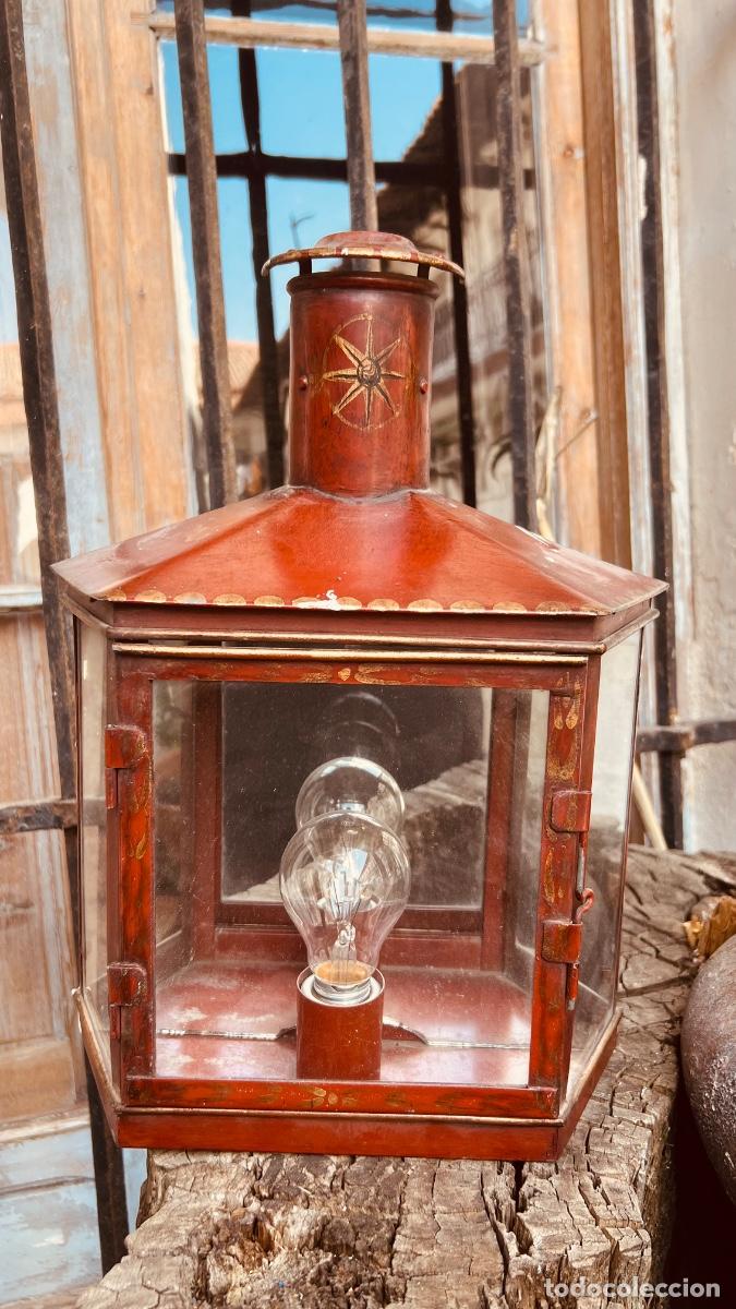 Vintage: Farol aplique de pared chapa hojalata espejo estilo antiguo mitad s XX 39x31cm