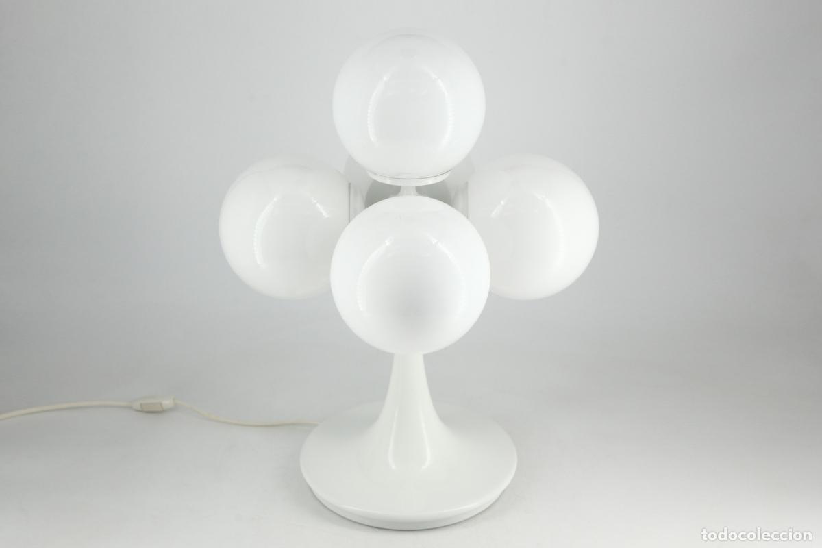 Vintage: lampara sobremesa Lyma blanco opalina retro space age atomic Max Bill espa&ntilde;a 70's