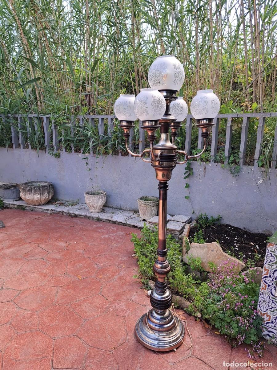 Vintage: Antigua lampara 5 luces madera y metal