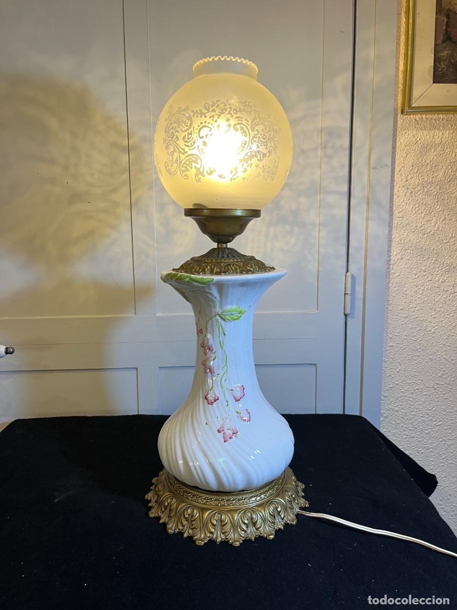 Vintage: L&aacute;mpara Vintage Porcelana Floral Tulipa Cristal Grabado 52cm Retro Cl&aacute;sica