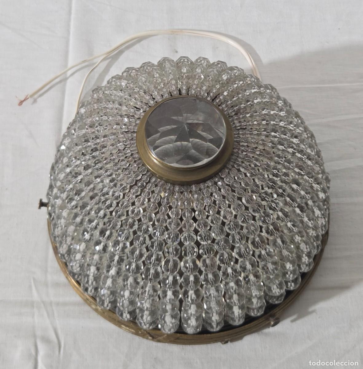 Vintage: Antigua lampara de techo o plafon de vidrio y bronce