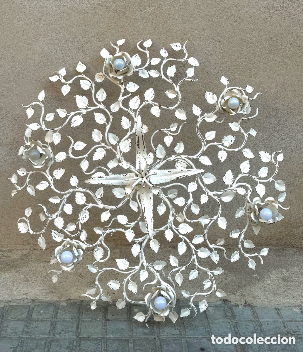 Vintage: Gran l&aacute;mpara de techo ferro art. 120 cm .Hojas y flores hierro