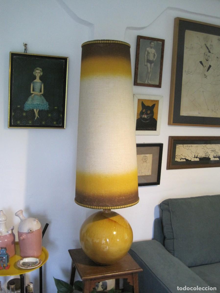 Vintage: ESPECTACULAR L&Aacute;MPARA DE CER&Aacute;MICA ESMALTADA - BOLA - GRAN TULIPA - MID-CENTURY MODERN - 120 CM