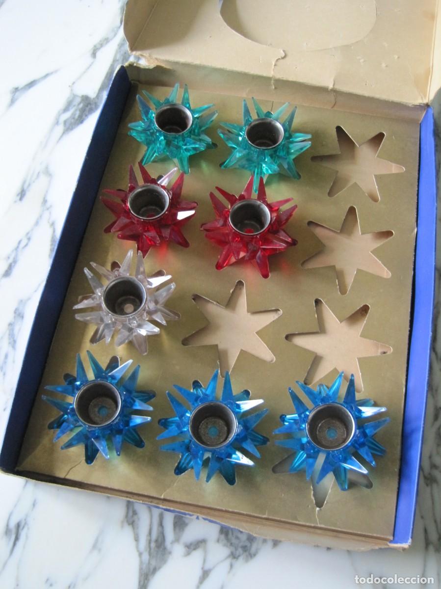 Vintage: OCHO CANDELABROS DE PL&Aacute;STICO EN FORMA DE ESTRELLA - PORTAVELAS - DISE&Ntilde;O DAN&Eacute;S - A&Ntilde;OS 60