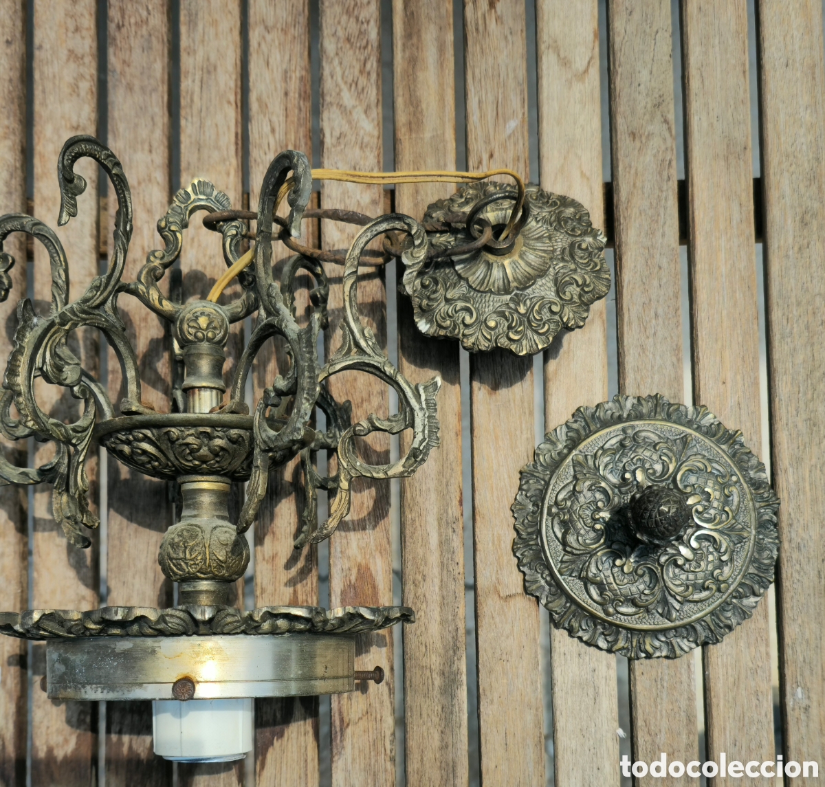 Vintage: Antigua l&aacute;mpara de bronce