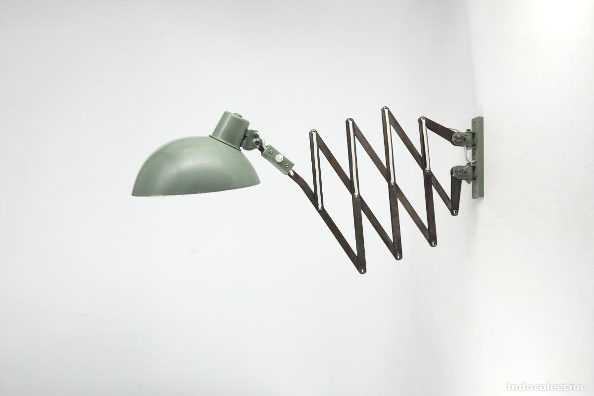 Vintage: Lampara flexo acordeon tijera extensible verde bauhaus aplique vintage industrial Francia 60's