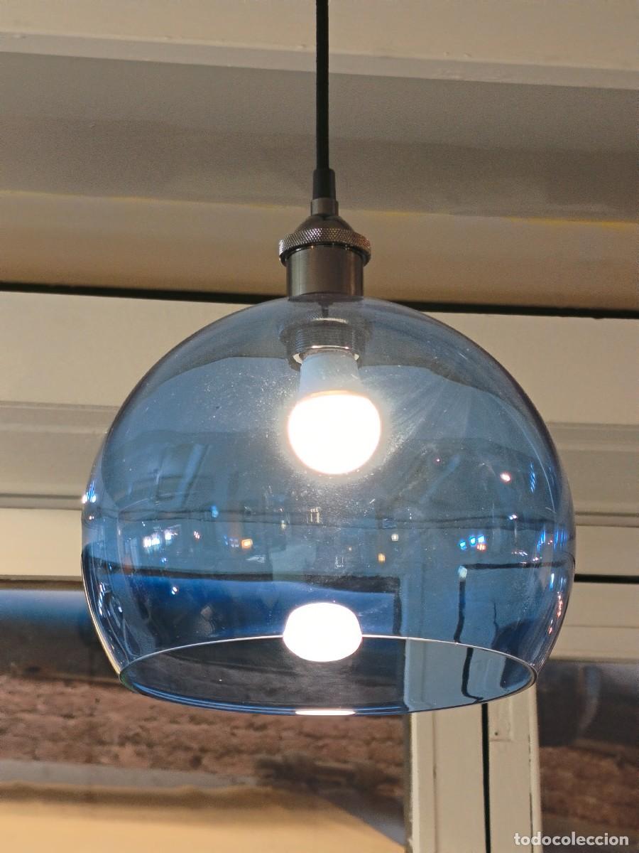 Vintage: L&aacute;mpara Techo Cristal Azul Vintage